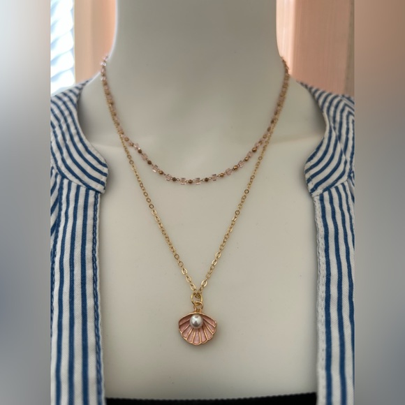 Beachy Chic Pink Multi-Strand Necklace Set- Sea Shell and Pearl Layered Necklace - Picture 12 of 12